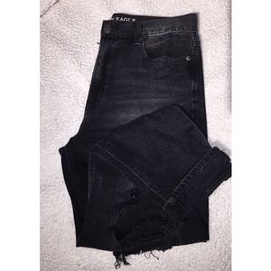 American Eagle black distressed mom jeans